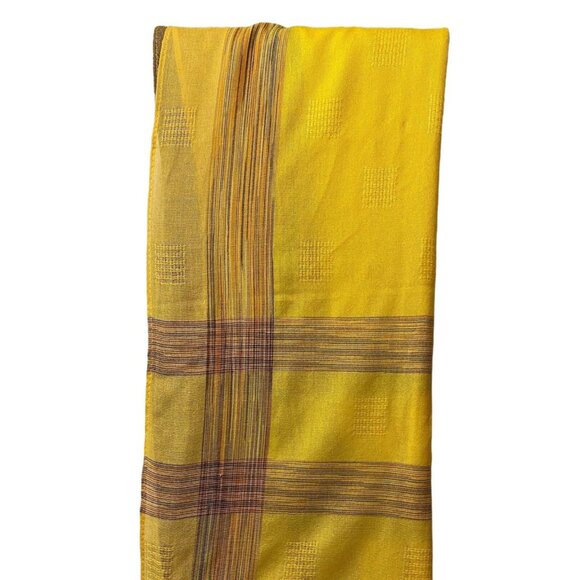 #4816 Yellow large scarf with brown lines 68x24 - Picture 2 of 4